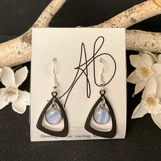 Silver Trapezoid Earrings with Pale Blue Disc