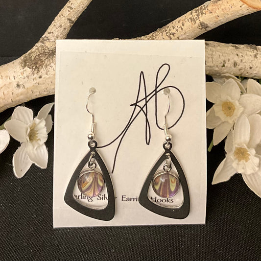 Silver Trapezoid Earrings with Lavender Disc