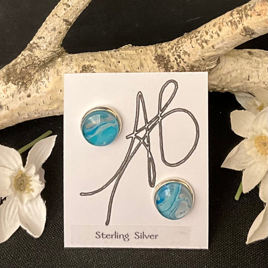 Silver Post Earrings in Turquoise and Blue