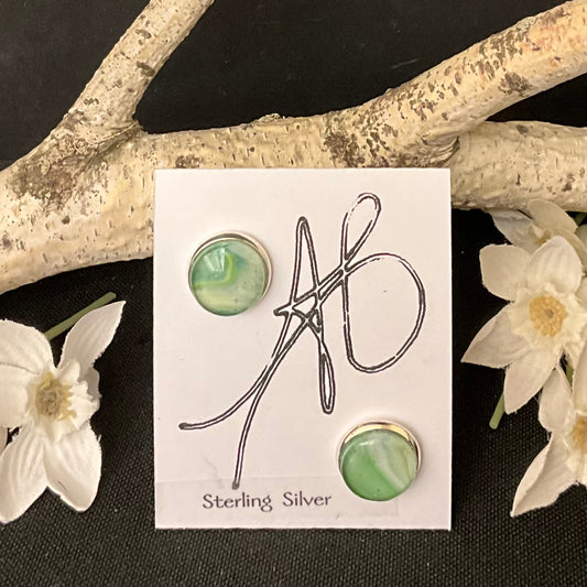 Silver Post Earrings in Pale Greens