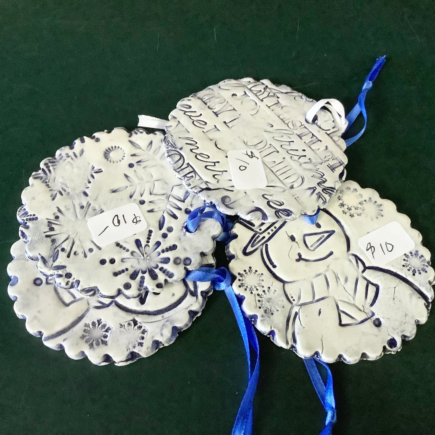 Ceramic Blue /White Disc Ornaments 2 Sided