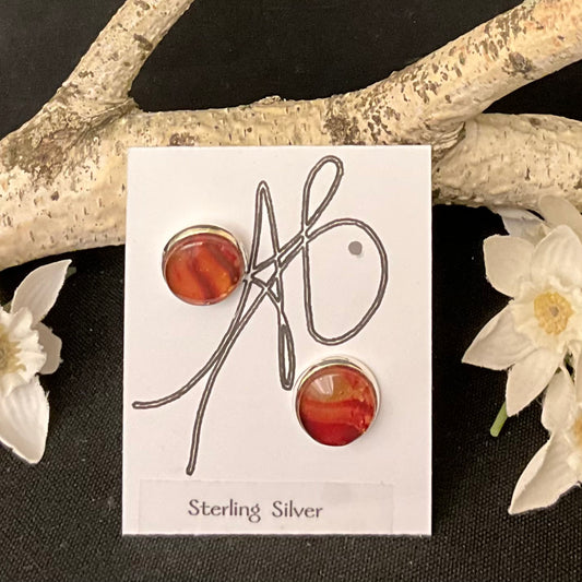 Silver Post Earrings in Russet and Amber