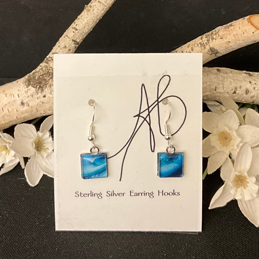 Small Square Silver Earrings in Dark Blues