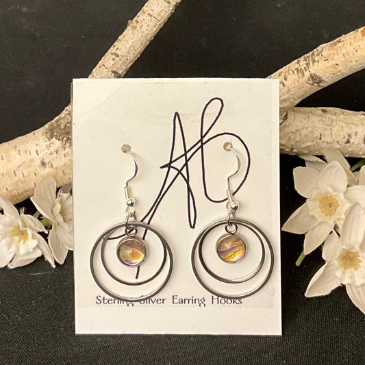 Silver Double Hoop Earrings Pale Gold