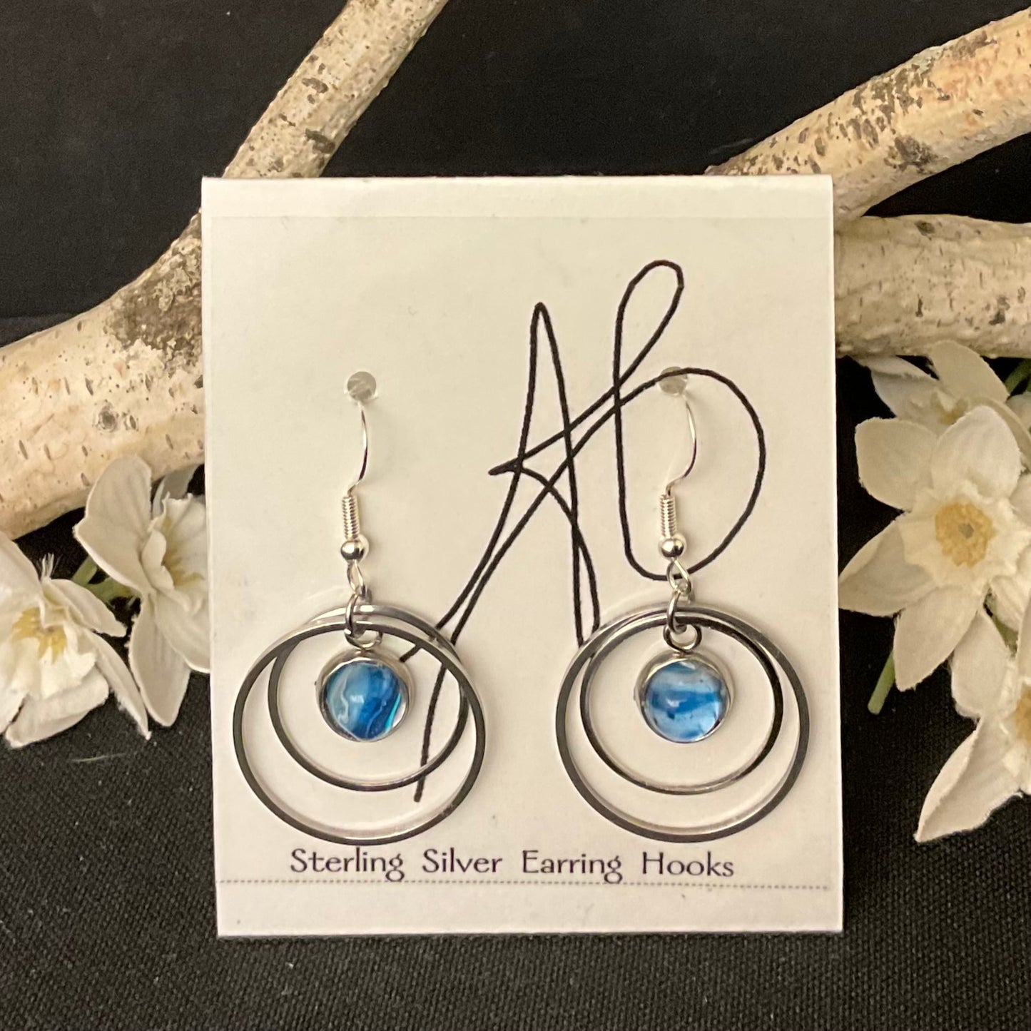 Silver Double Hoop Earrings in Blues