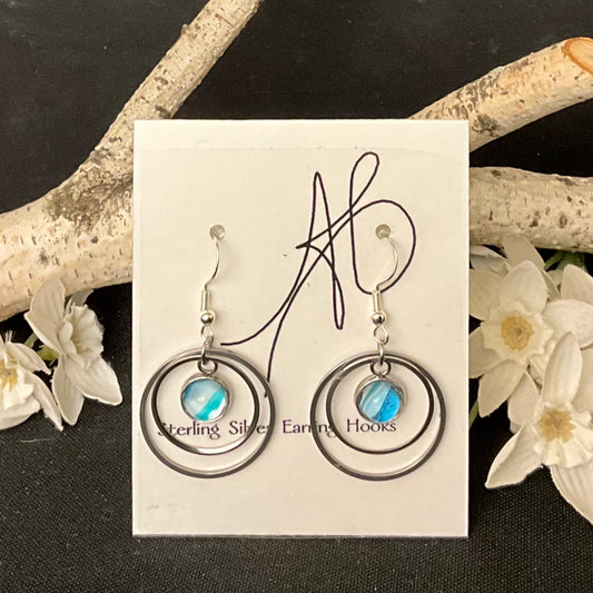Silver Double Hoop Earrings in Turquoise Blues