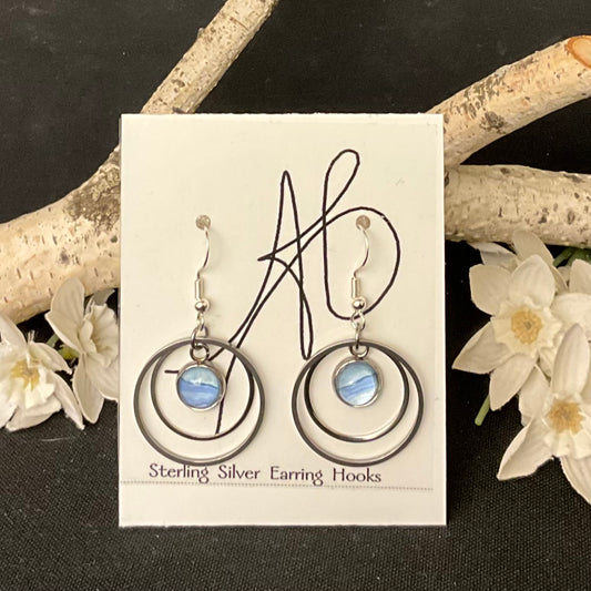 Silver Double Hoop Earrings in Sky Blue