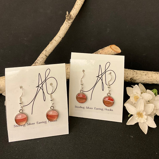 Silver Earrings with Muted Rose Pink Disc