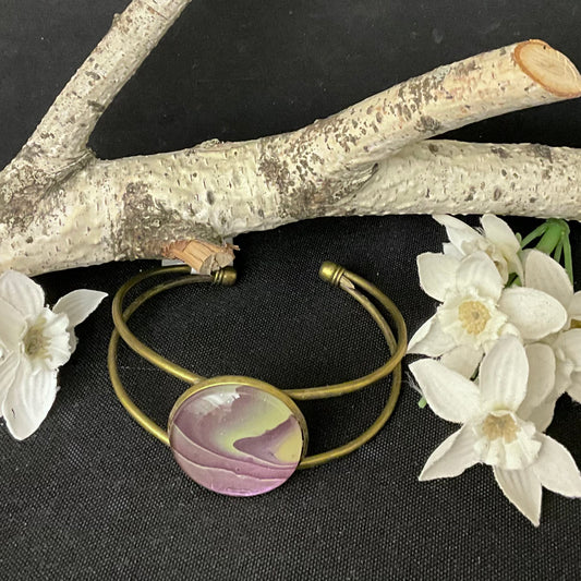 Copper Bracelet  with Large Disc in Purples