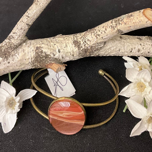 Copper Bracelet  with Large Disc in Muted Rose
