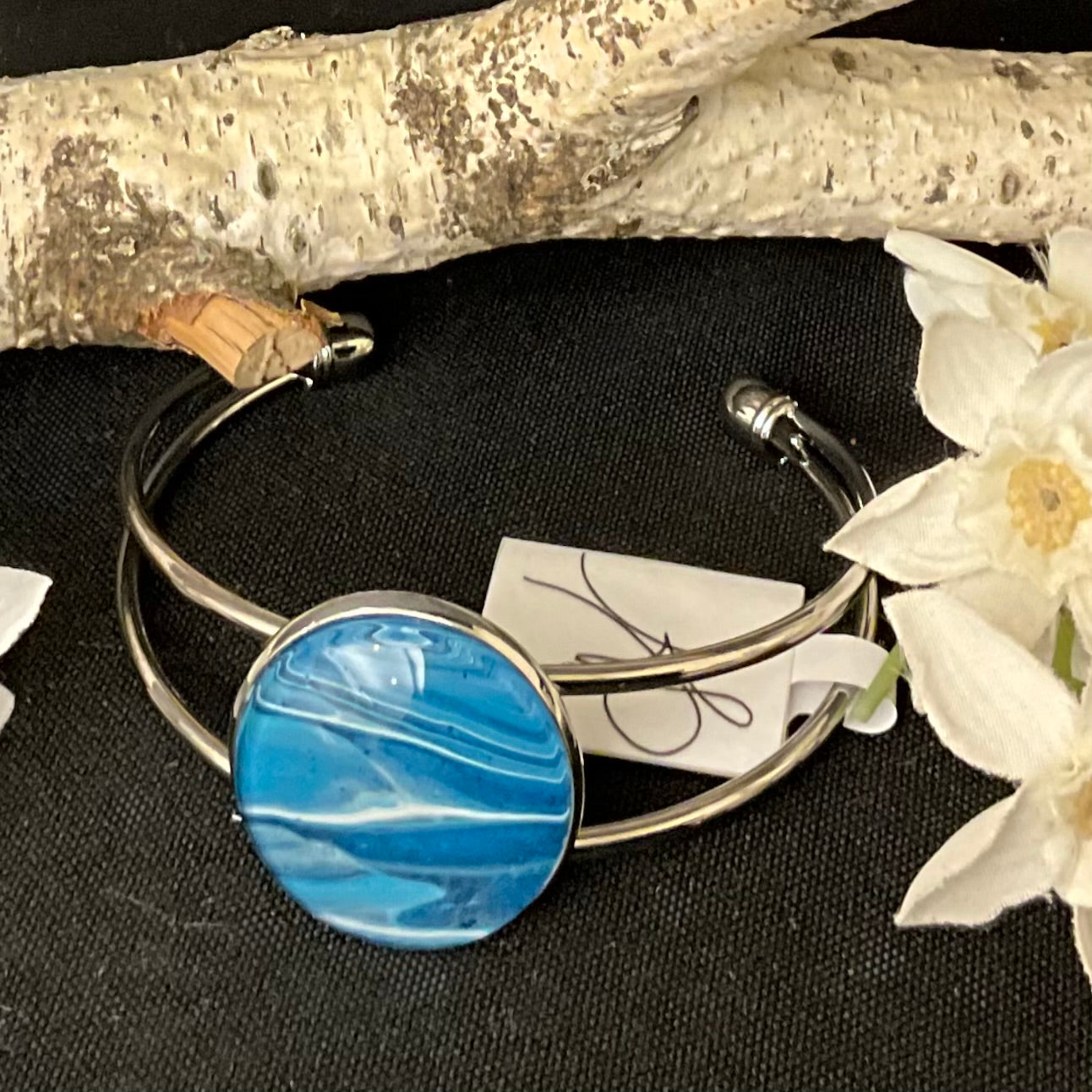 Silver Bracelet  with Large Disc in Blues