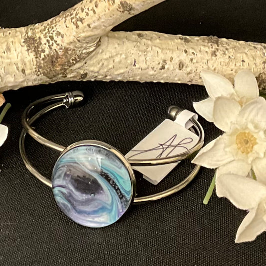 Silver Bracelet  with Large Disc in Blue and Purple