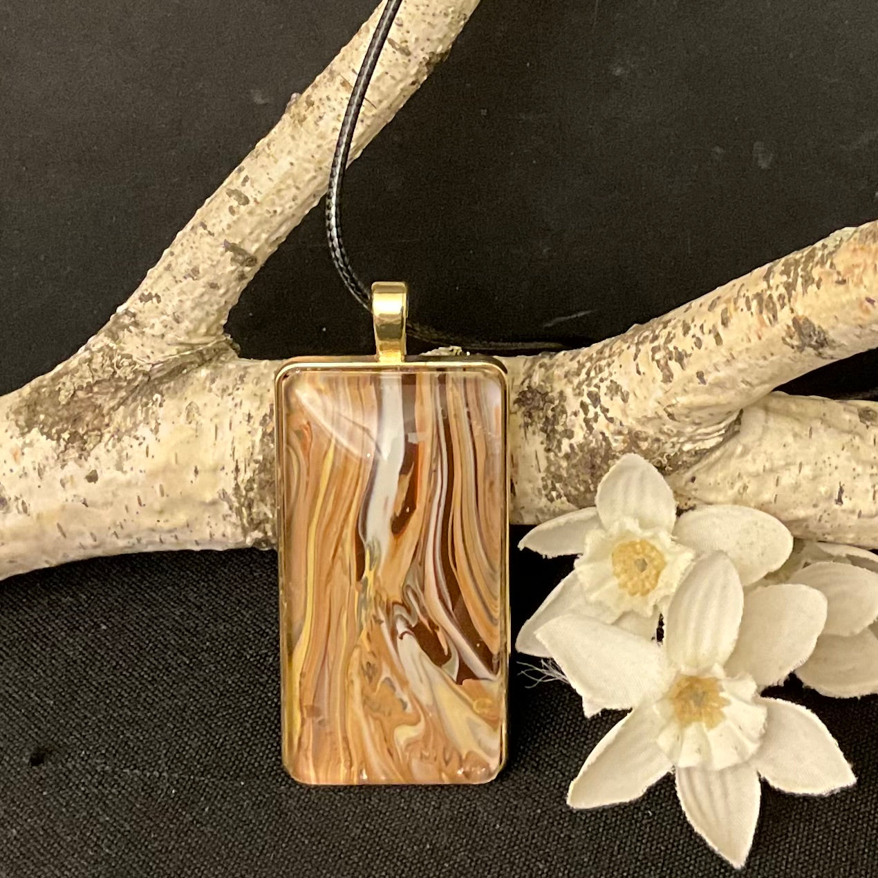 Rectangle Necklace in Brown, Tan and White