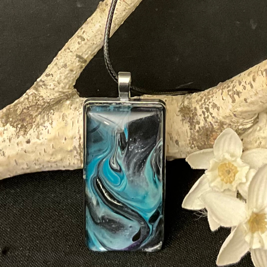 Rectangle Necklace in Blue, Black and Purple