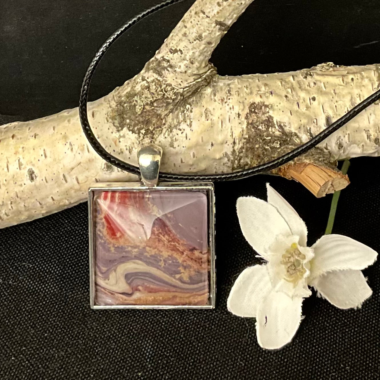 Square Necklace Purple and Deep Pink