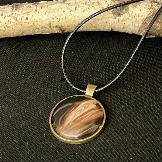 Disc Necklace in Deep Browns with Light Veining