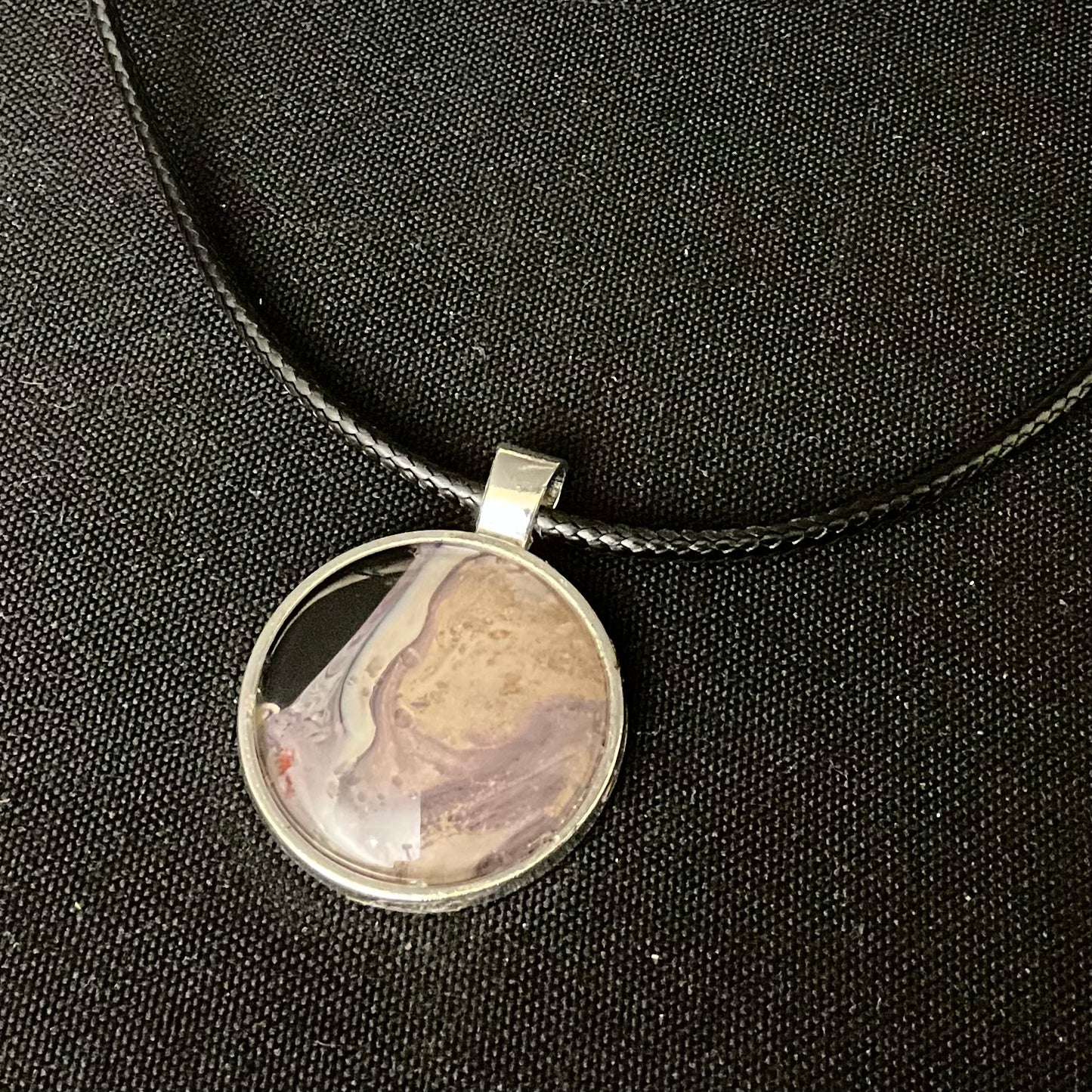 Disc Necklace in Silver, Pale Gold and Plum