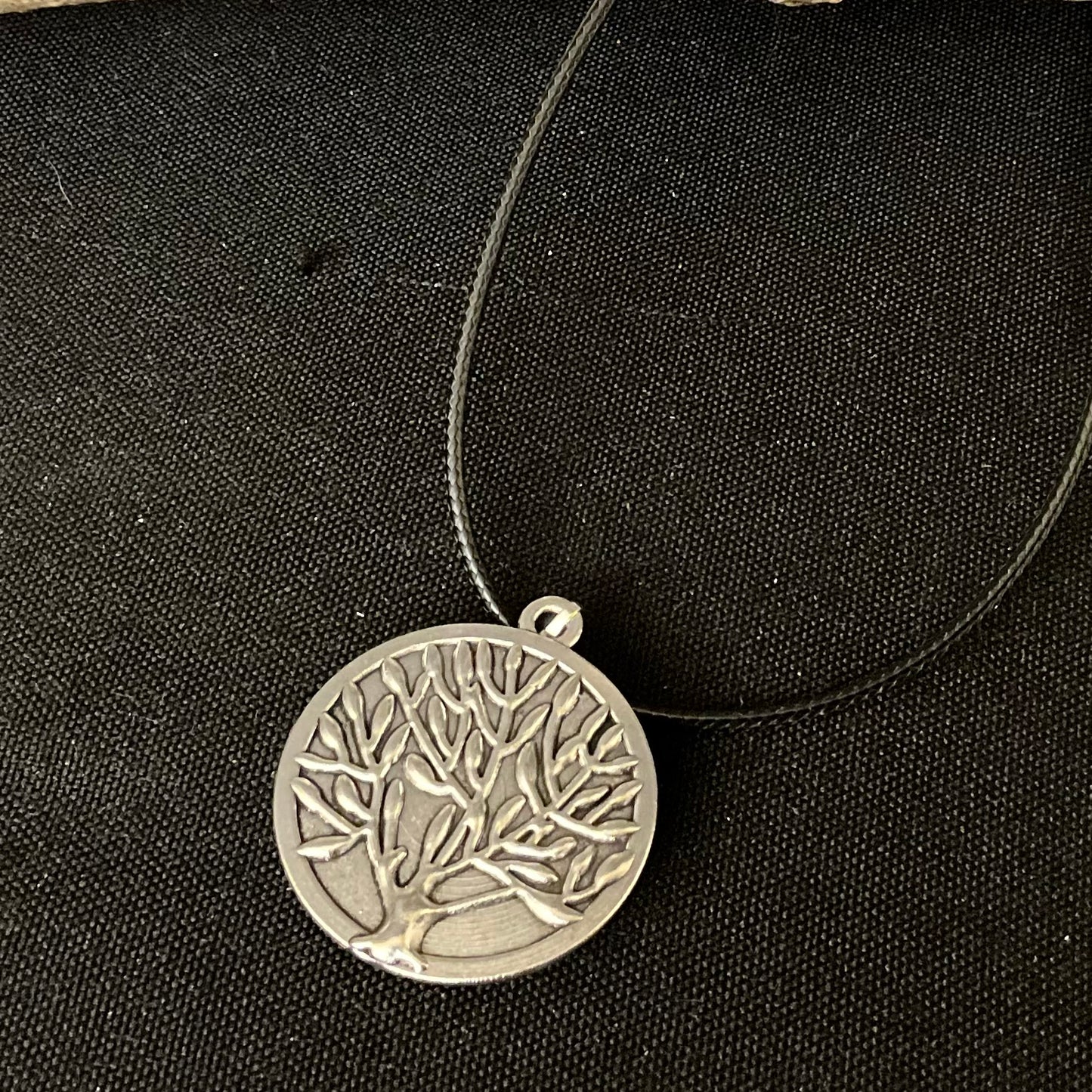 Two-sided Necklace Blue Disc/Silver Tree Design