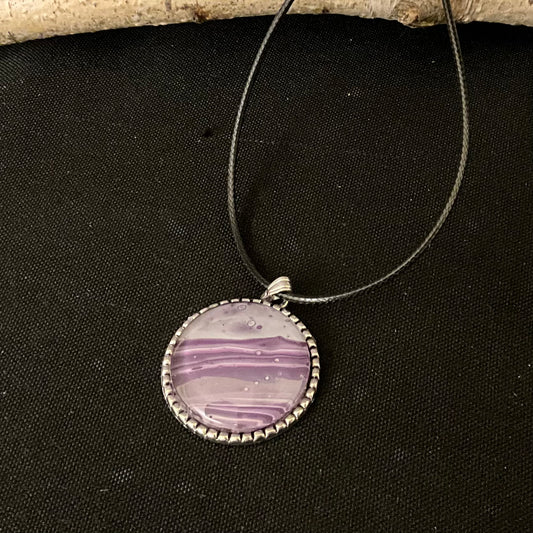 Two-sided Necklace Purple Disc/Silver Tree Design