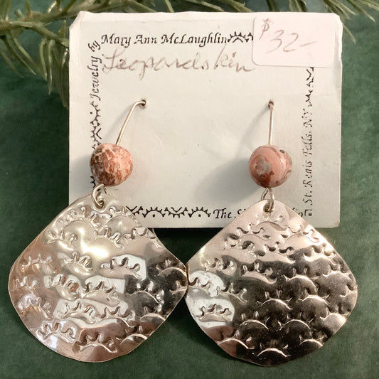 Stamped Fan Earrings “Leopard Skin” Stone