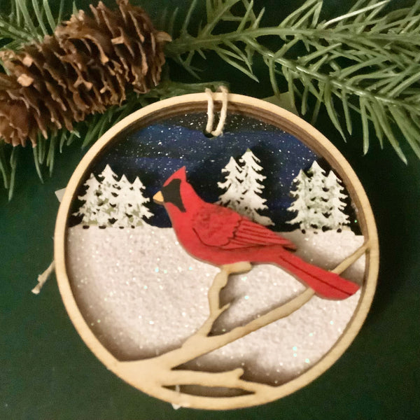 Three Dimensional Die-Cut Wood Cardinal Ornament