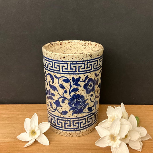 Tumbler - Indigo Blue Asian Floral Design