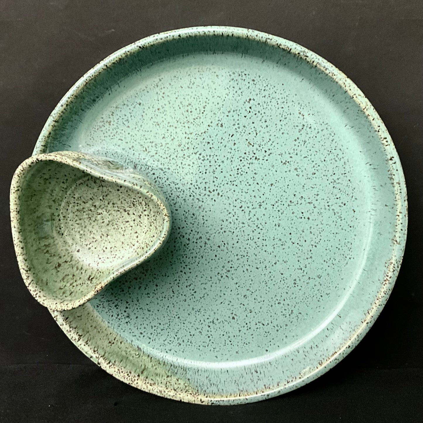 Chip & Dip Platter w Light Green & Turquoise Glaze & Pinched Dip Bowl