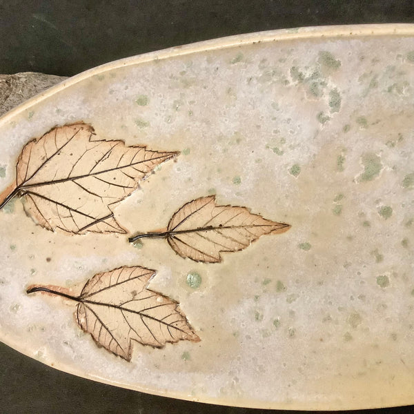 Spoon Rest Maple Leaf Design Natural with Green Flecks