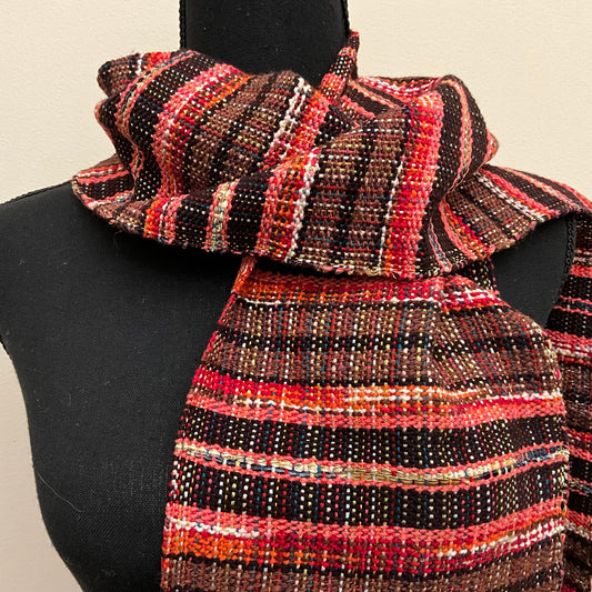 Handwoven “Ella" Scarf E184 Brown and Peach