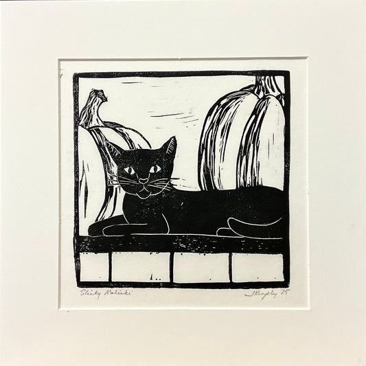 “Slinky Malinki” Rubber Block Print with White Mat