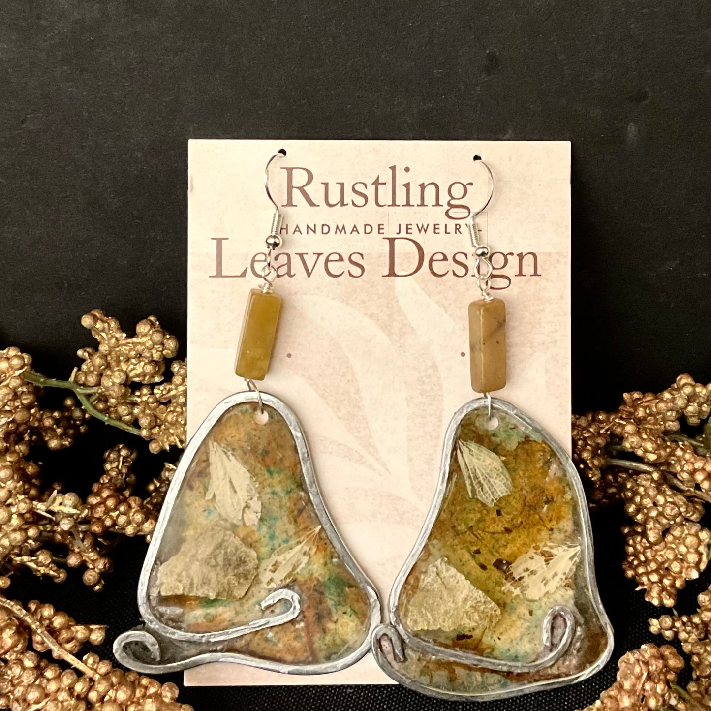 Freeform Earrings in Earth Tones with Wire Edging