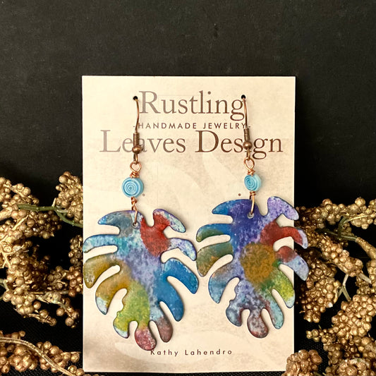 Monstera Leaf Earrings in Jewel Tones