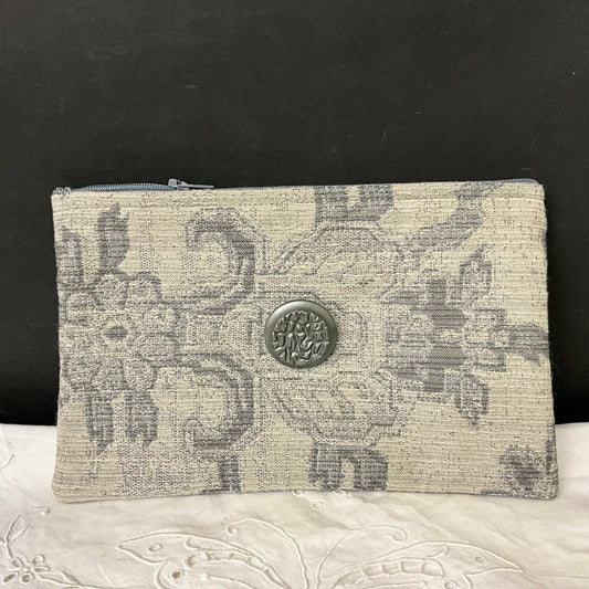 ZIpper Top Clutch Bag Gray on Gray Tapestry