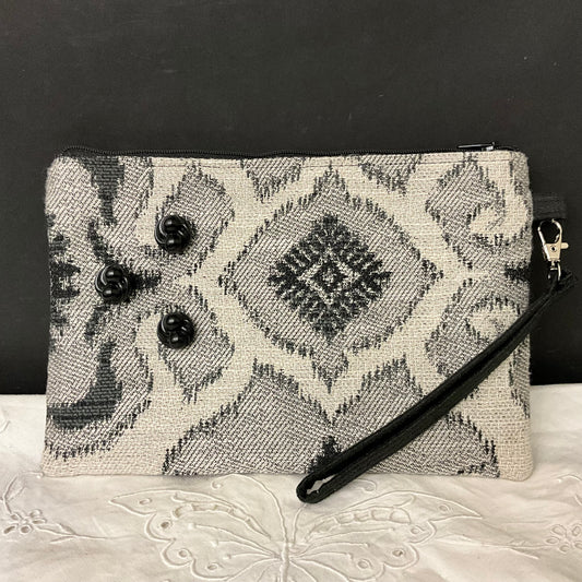 Wristlet - Black, Gray and White with Jet Buttons