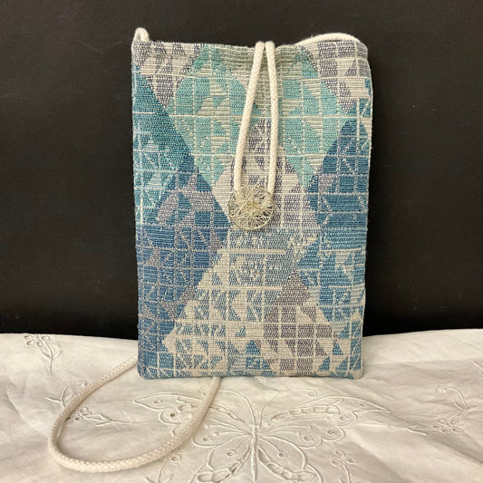 Small Crossbody Bag in Blues, White and Gray/Beige Geometric Design