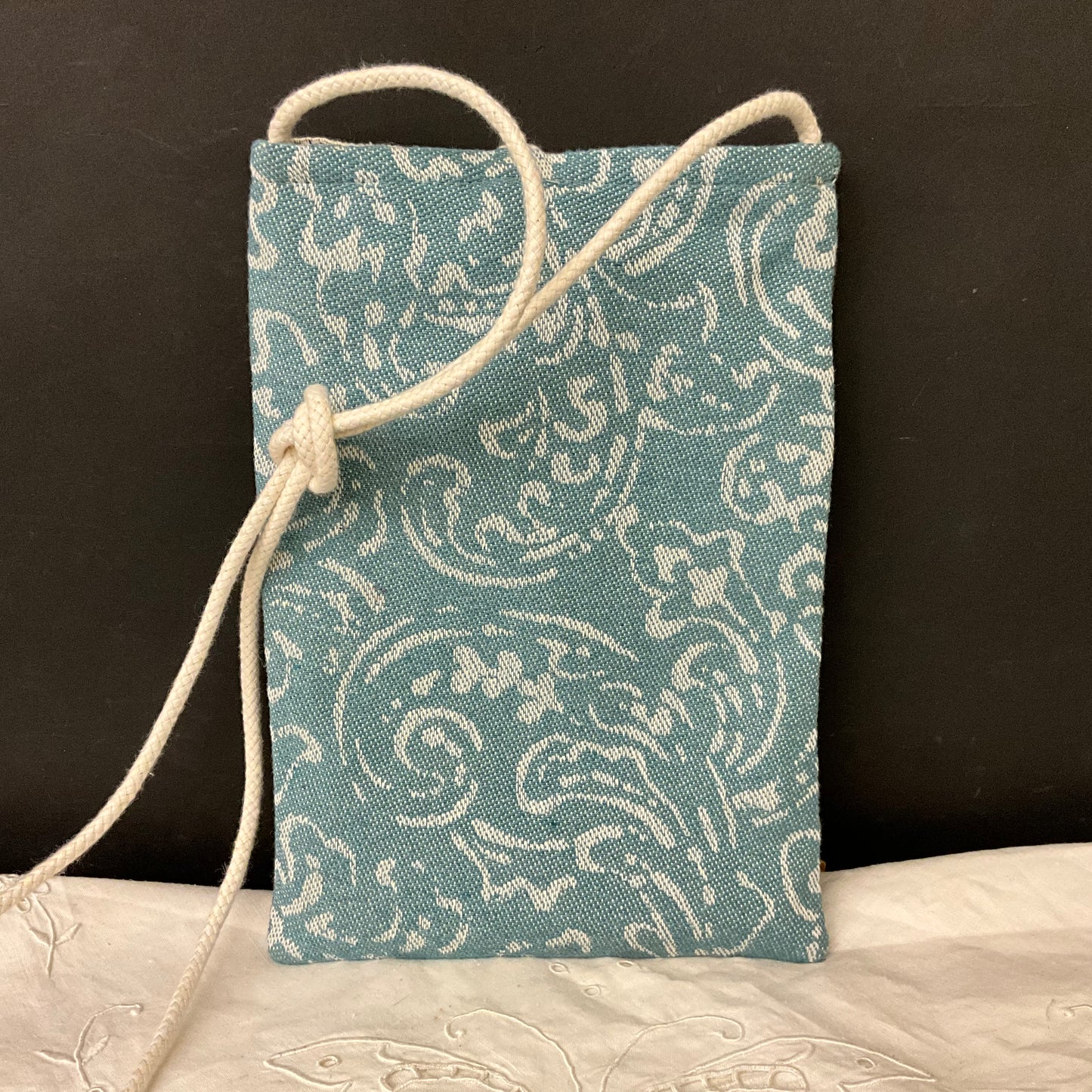 Small Crossbody Bag in Blues, White and Gray/Beige Geometric Design