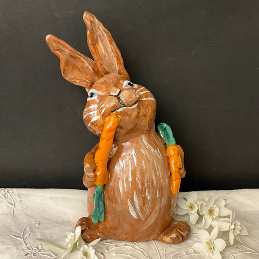 Brown Bunny with Two Carrots