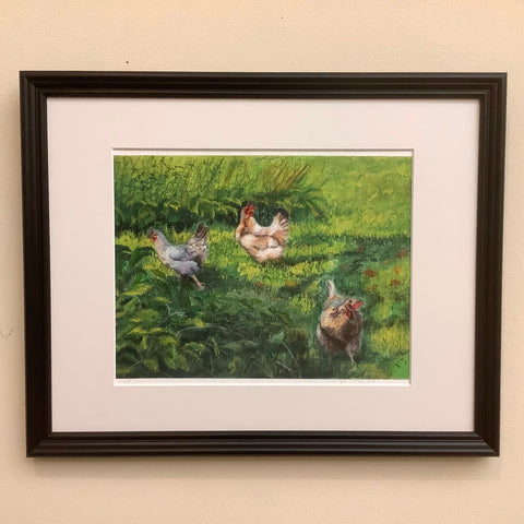 Garden Patrol at Trout and Heron Farm  Framed Pastel