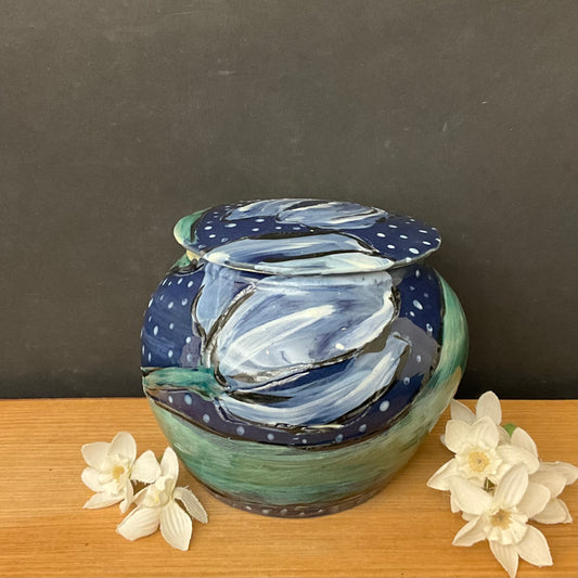 Petite Ginger Jar Dark Blue with Blue Tulips