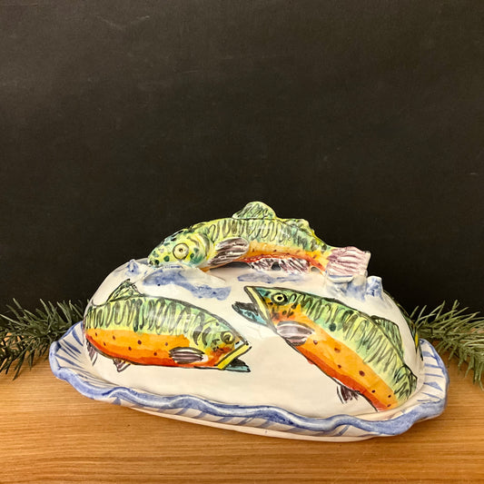 Butter Dish - Brook Trout with Trout Finial