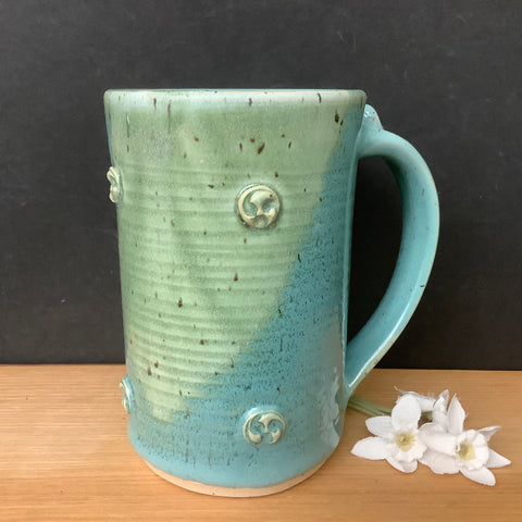 Mug in Turquoise & Green with Raised Medallions