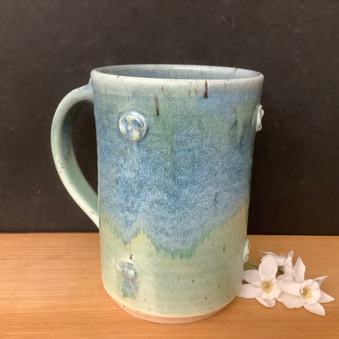 Mug in Celadon & Pale Blue with Raised Medallions
