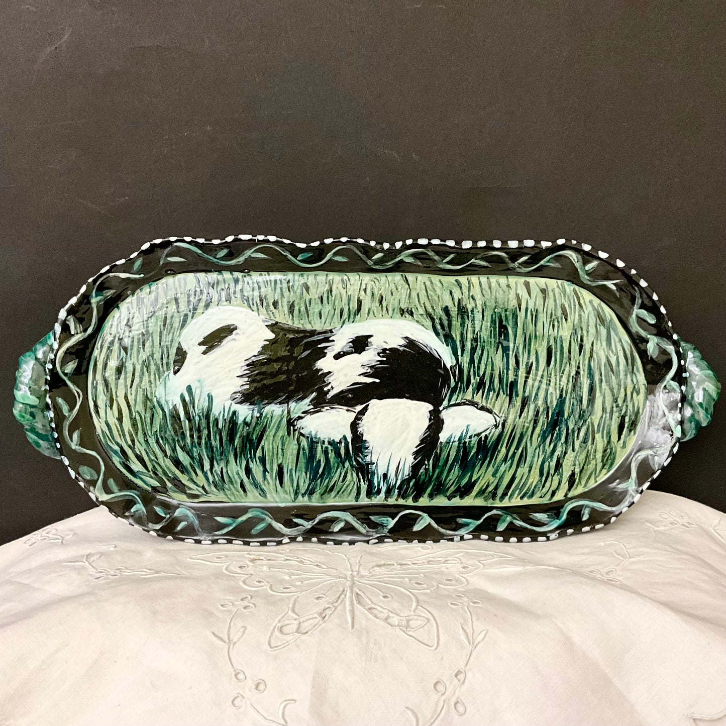 Tray with Holstein Laying in the Tall Grass