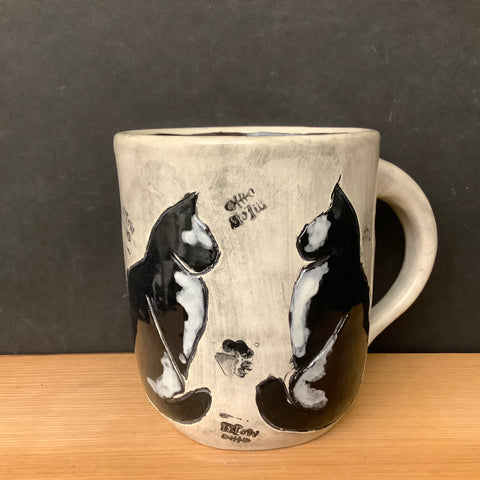 Mug with Carved Black & White Cats