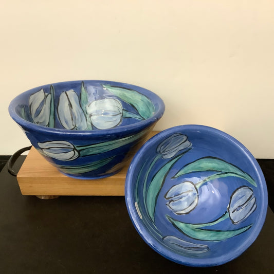 Brilliant Blue Bowl with Tulips