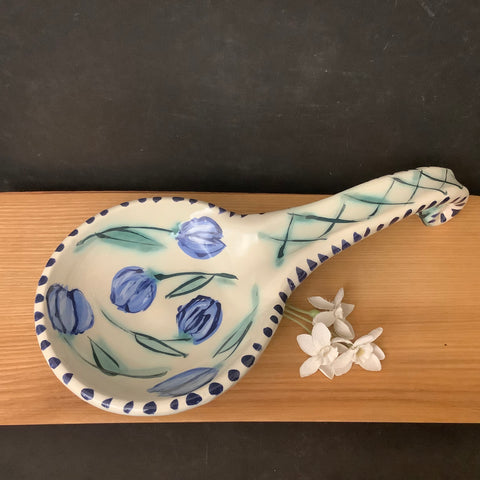 Spoon Rest White with Blue Flowers