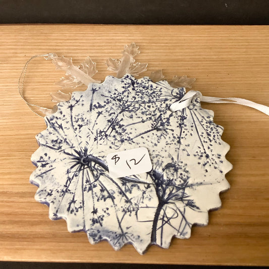 Ceramic Queen Anne’s Lace Disc Ornaments