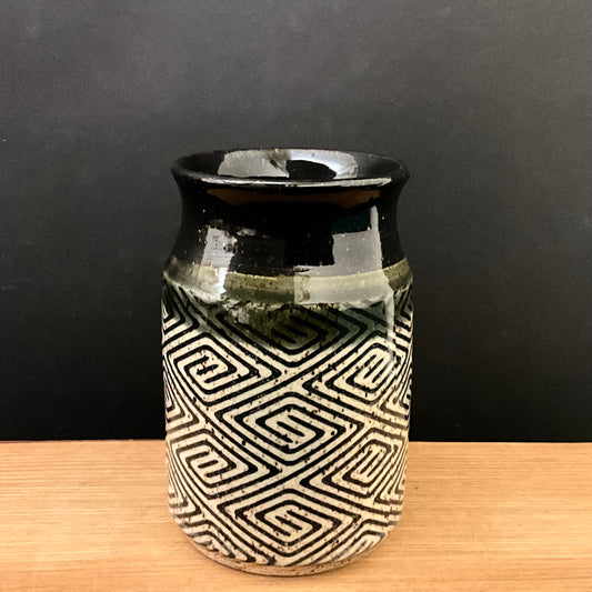 Black Vase with Geometric Textile Pattern