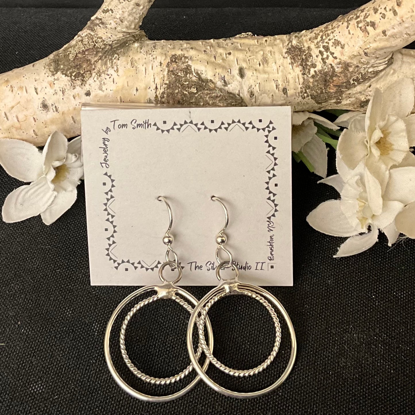 Double Hoop Silver Drop Earrings Small