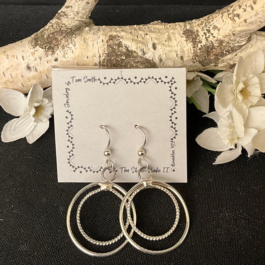 Double Hoop Silver Drop Earrings Small